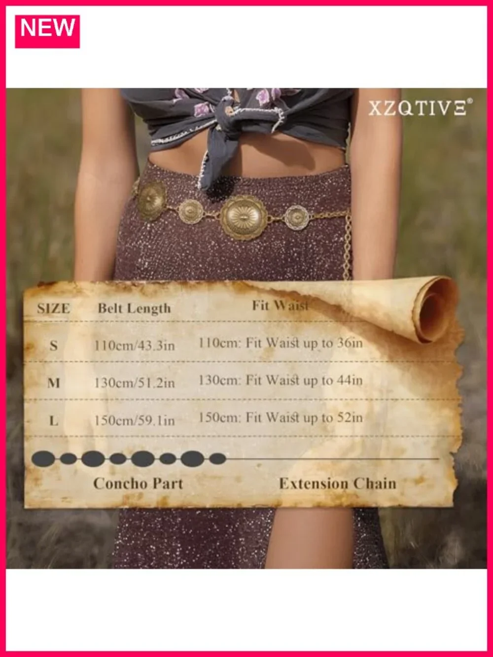 Western Concho Chain Belt Women Metal Cowgirl Waist Belt Country Outfit